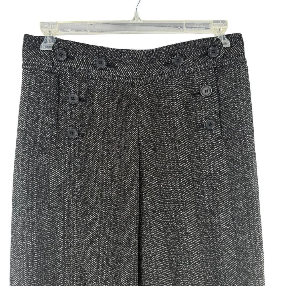 Max Studio Wide Leg Trouser Pants Womens Size 8 Black Sailor Button Career Tweed